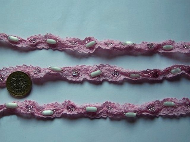 Dentelle amandine coton rose dragee perle 1