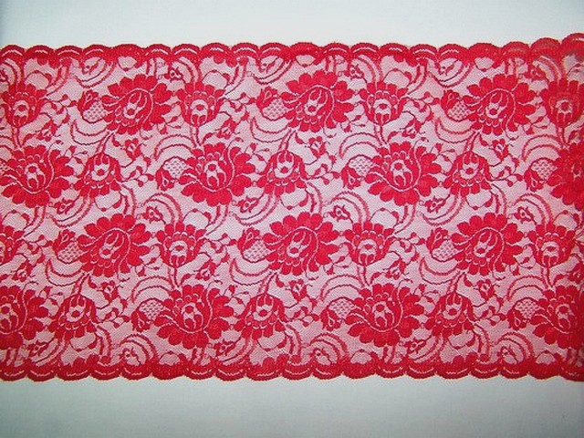 Dentelle de charme rouge vermillon fleurie 1