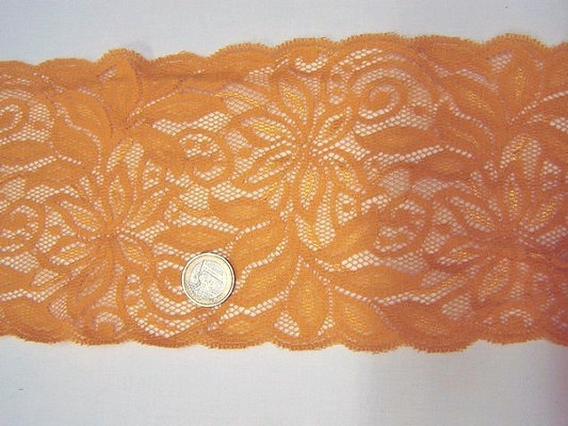 Dentelle extensible ocre fleurs exotiques 1