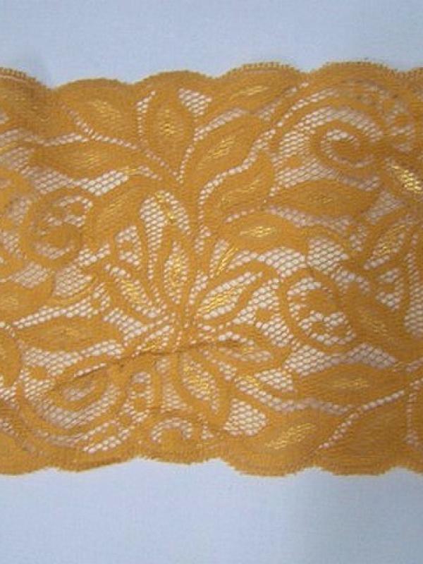 Dentelle extensible ocre fleurs exotiques 2 