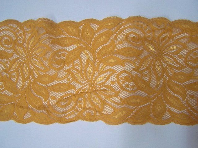 Dentelle extensible ocre fleurs exotiques 2