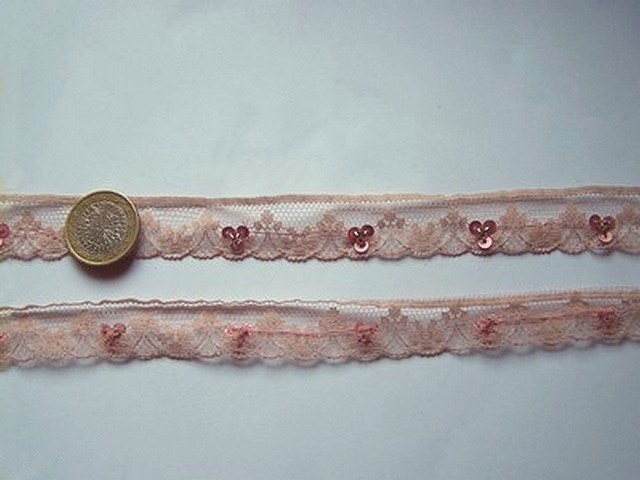 Dentelle fine anais vieux rose a sequins 1