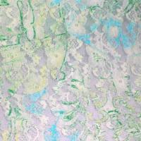 Dentelle lycra fleurie blanc cyan vert menthe 3