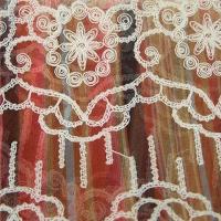 Dentelle may resille brodee ocre et saumon 
