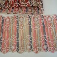 Dentelle may resille brodee ocre et saumon 1 