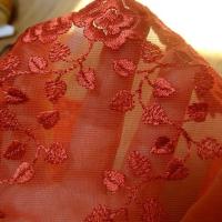 Dentelle resille brodee corail fonce feuillage grimpant 3