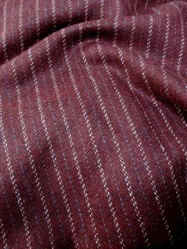Drap de laine bordeaux fines rayures bleu ciel et blanc cassé