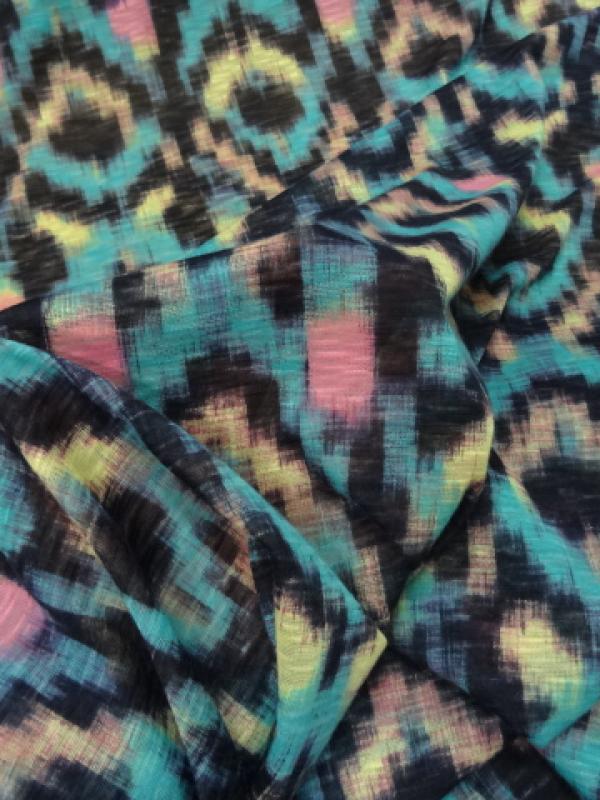 jersey coton fin motifs ethniques turquoise 03
