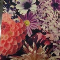 Gabardine bleu nuit bandes fleuri de chysanthemes 2 