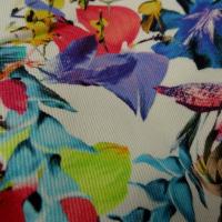 Gabardine coton lycra blanc fleuri couleurs peps 1