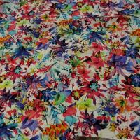 Gabardine coton lycra blanc fleuri couleurs peps 2