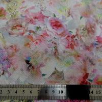 Gabardine coton lycra fleurs rose tendre et saumon 1 