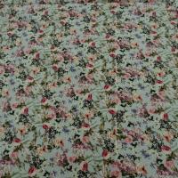 Gabardine coton lycra fond bleu azurin fleurs liberty 5 