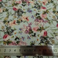 Gabardine coton lycra fond bleu azurin fleurs liberty 6 