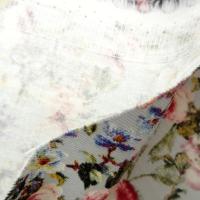 Gabardine coton lycra fond bleu azurin fleurs liberty 7 