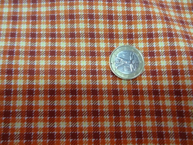 Gabardine lycra coton carreaux ecolier bordeaux abricot 1