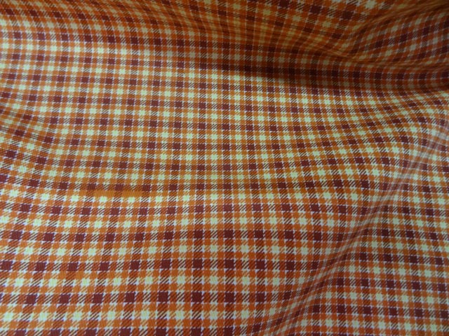 Gabardine lycra coton carreaux ecolier bordeaux abricot 3