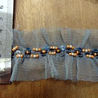 Galon ballet resille gris bleute et perles de rocaille saumon 2