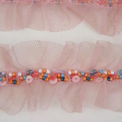 Galon ballet resille rose et perles rocaille 2 