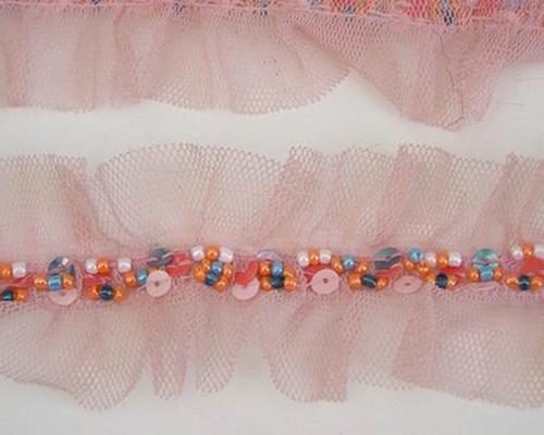 Galon ballet resille rose et perles rocaille 2 