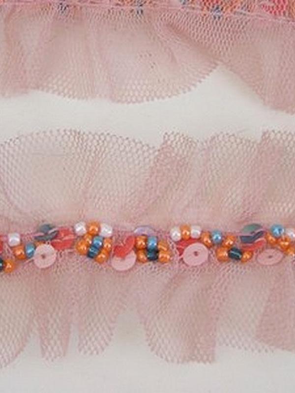 Galon ballet resille rose et perles rocaille 2 