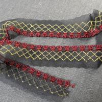 Galon bordure sur resille noire brodee bordeaux et vieil or 1