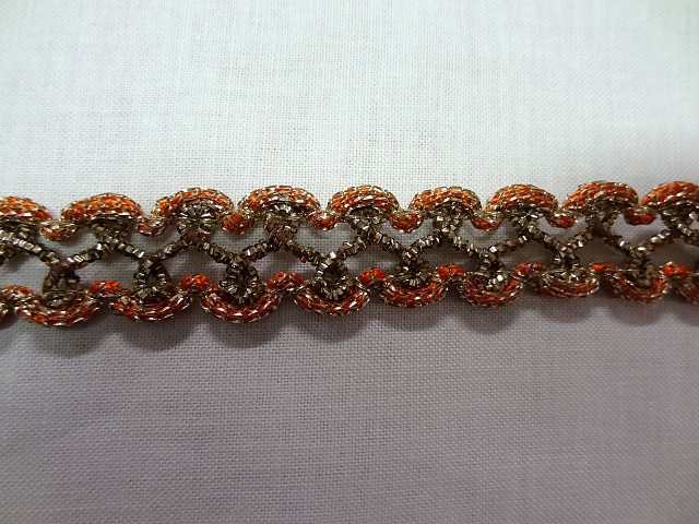 Galon curly marron orange lurex or 5
