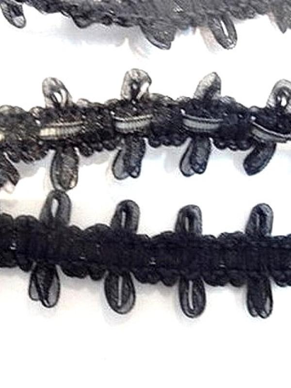 Galon de ruban fin taffetas crochete type croquet noir 2 