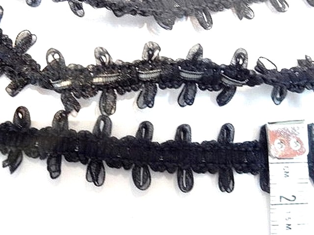 Galon de ruban fin taffetas crochete type croquet noir 2