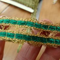 Galon duo velours chenille emeraude lurex dore 1 
