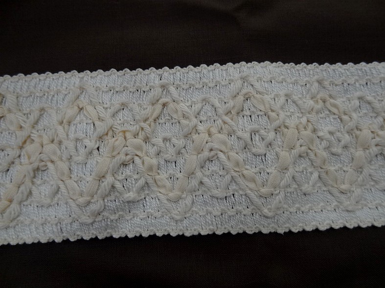 Galon elastique en fils coton blanc casse et creme 1