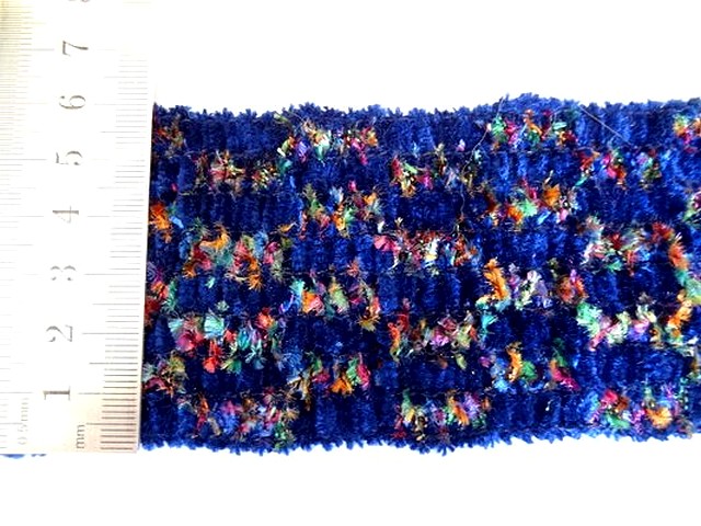 Galon elastique velours chenille bleu tachete 1