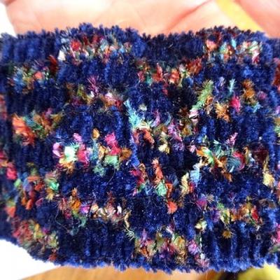 Galon elastique velours chenille bleu tachete 3 