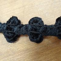 Galon elastique velours chenille noir pompons 3 