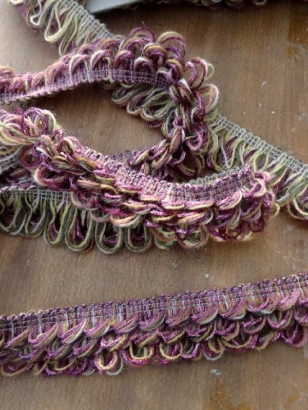 Galon fils de coton boucles caramel et framboise 1