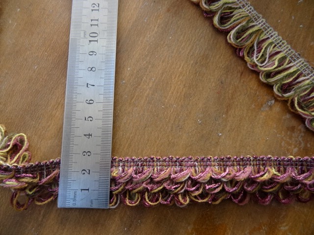 Galon fils de coton boucles caramel et framboise 2