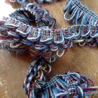 Galon fils de coton boucles prune et bleu 