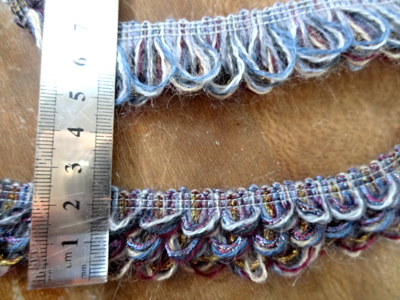 Galon fils de coton boucles prune et bleu 1