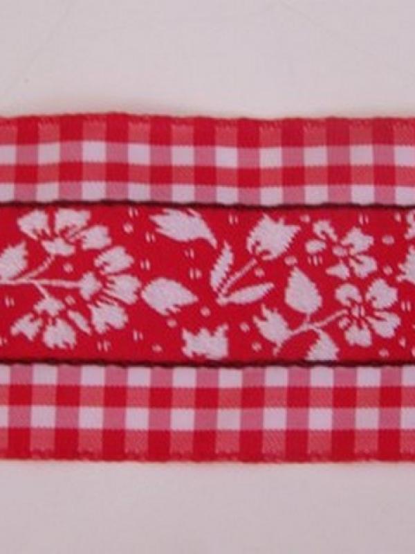 Galon fleuri blanc rouge borde de vichy 1 