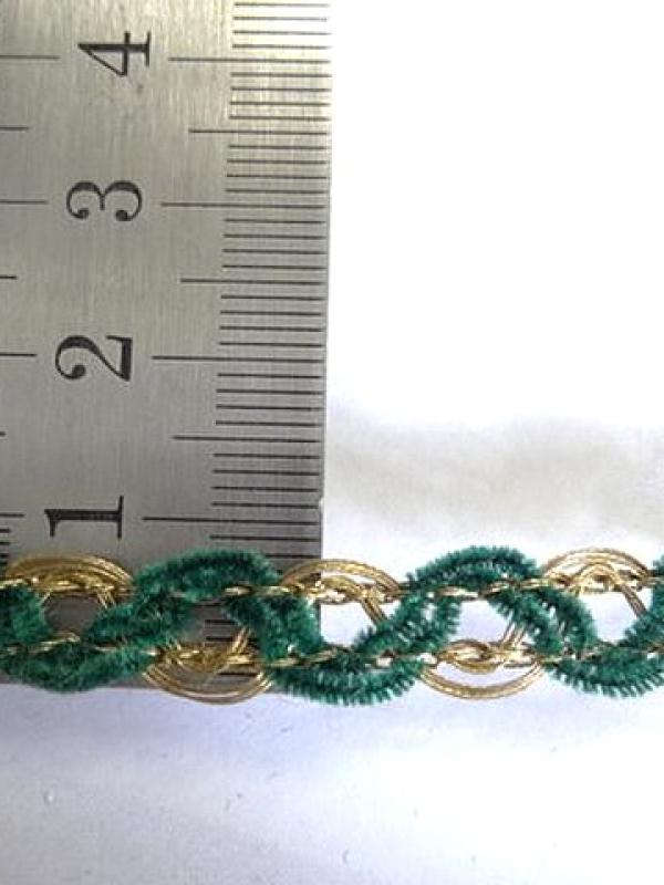 Galon metal or et velours chenille vert mousse 2 