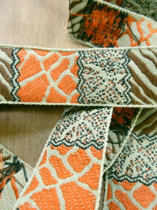Galon patchwork animaux kaki speculoos orange 1 