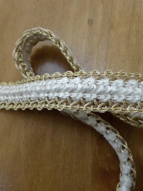 Galon rayonne et fil metal or pale et blanc 1 