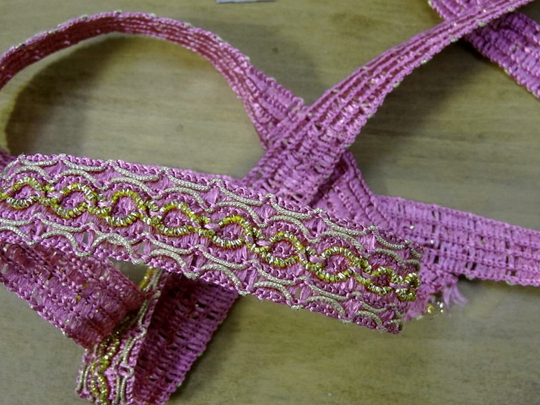 Galon rayonne rose orchidee et lurex dore 1