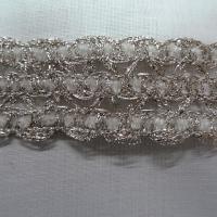Galon trio chenille blanche et lurex argent 1 