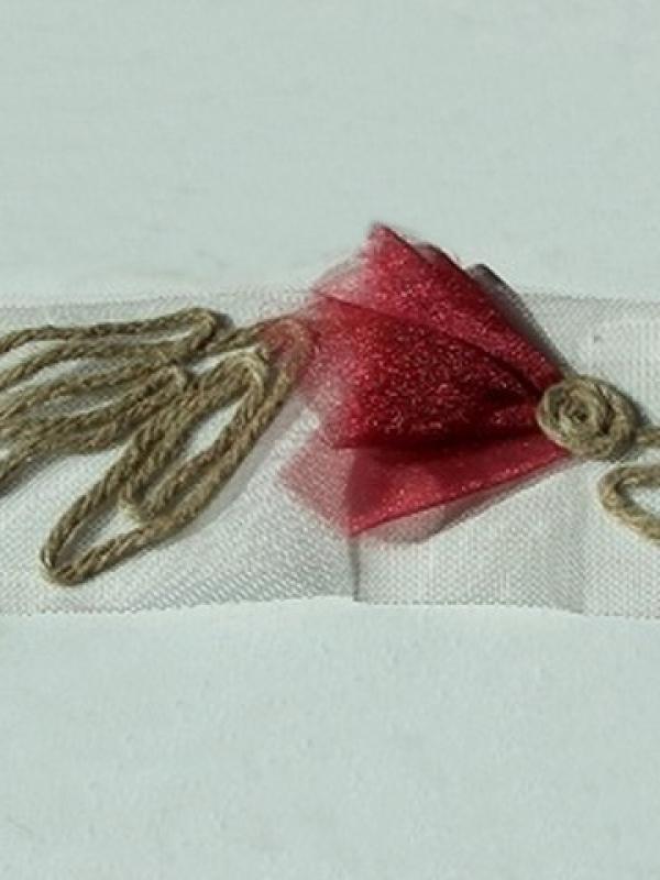 Galon tulipe lin et organza lie de vin sur resille 2 