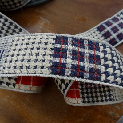 Galon tweed et pied de poule blanc casse bleu marine 