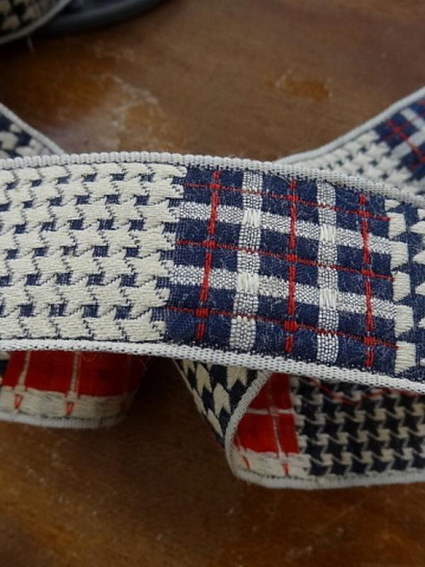 Galon tweed et pied de poule blanc casse bleu marine 