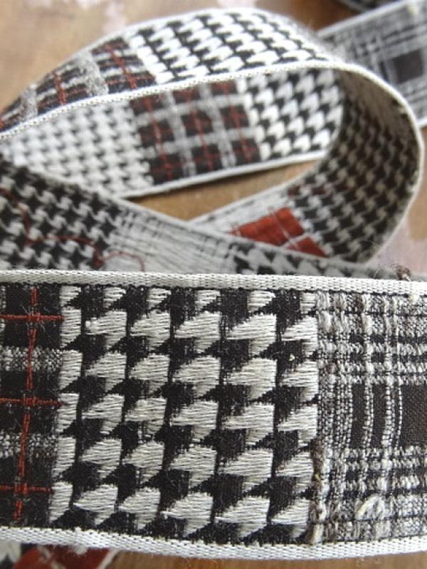 Galon tweed et pied de poule blanc casse café