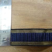 Galon type gros grain bleu indigo borde de lame vieil or 2