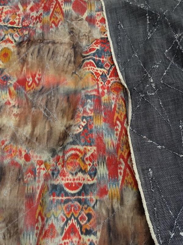 Jean bleu stone motif zigzag reversible tissu gratte motif mexicain fondu 1 